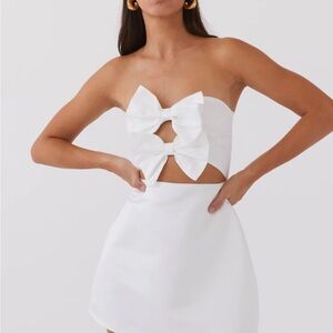 Peppermayo White Mini Dress with Bow Detail